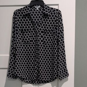 Express Black and White Button Down Shirt with Notched Collar